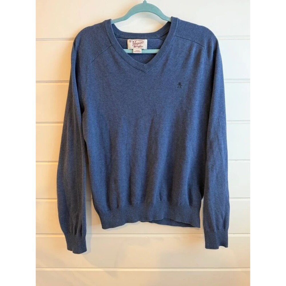 Original Penguin by Munsingwear Heather Blue V-Neck Knit Sweater Men's Medium